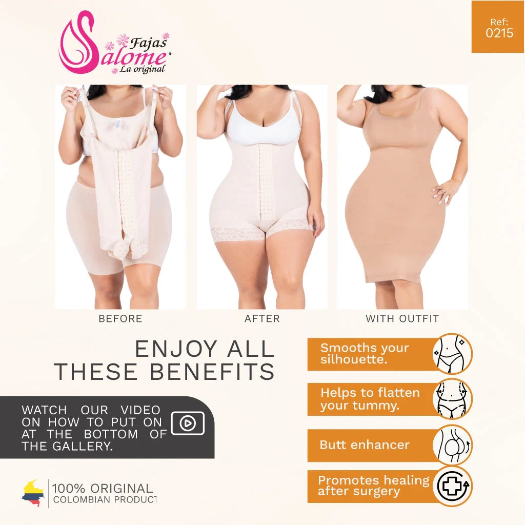Fajas Salome 0216 | Mid-Thigh Body Shaper | Open-Bust